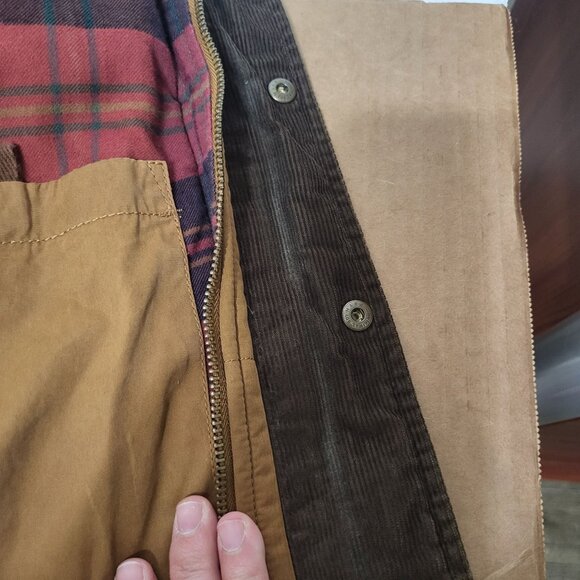 Lands' End Men's Small Brown Tan Corduroy Quilted Vest Red Plaid Flannel Outdoor - Picture 9 of 12